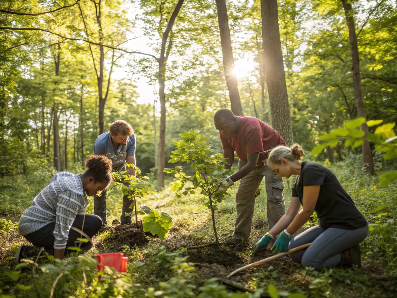 A photograph showing SCT members participating in a habitat improvement project, such as planting native trees or clearing invasive species, to enhance the local ecosystem.
