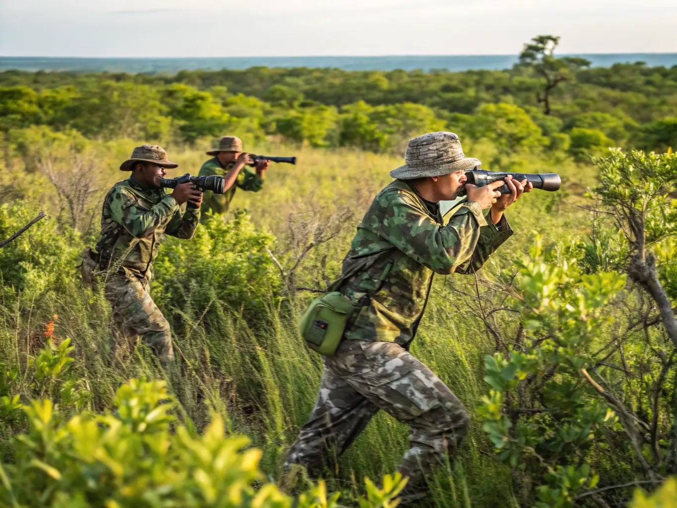 A group of hunters attending a workshop on responsible hunting practices and wildlife conservation, led by experienced instructors.